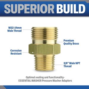 Adattatore in ottone da 3/8'' NPT maschio a M22 14mm per idropulitrice, attacco per idropulitrice da 4500 PSI, parte per attrezzatura di pulizia - Product Image 3