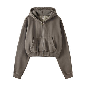 360Gram Fleece <b>zipper</b> cotton made Hoodie women's Fashion hoodies <b>zipper</b> Jacket solid color dyed casual wear Cropped Hoodie - Product Image 4