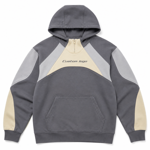 Custom Heavyweight Color Block Quarter Zip Hoodie Oversized Pullover Fleece Hooded Sweatshirt Drop Shoulder Streetwear Cotton - Product Image 1
