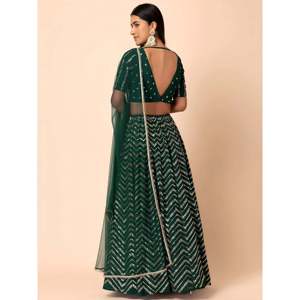 Green Embroidered Georgette Mehendi Lehenga Choli for <b>Wedding</b> Wear - Product Image 3