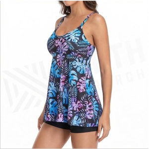 Women's Tropical Leaf Print Swimdress With Ruffles And Shorts One Piece Bikini Set Spandex Polyester Stretch Fit Regular Style - Product Image 6