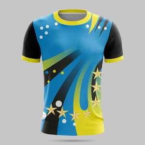 เสื้อฟุตบอลชายแบบซับลิเมชั่นสีน้ำเงินเหลืองไล่เฉดลายดาว ระบายเหงื่อได้ดี แขนสั้น คอกลม ชุดกีฬา - Product Image 1