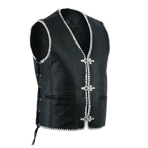 Side Lace Triple Breasted <b>Biker</b> Sports <b>Waistcoat</b> Geometric Design Genuine Leather Breathable Eco-Friendly Plus Size - Product Image 2