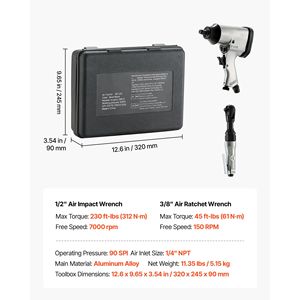 Kit di Accessori Professionali per Utensili Pneumatici da 19 Pezzi con Avvitatore Pneumatico da 1/2'' e Chiave a Cricchetto da 3/8'' con 10 Inserti in Acciaio CR-V - Product Image 4