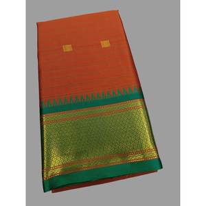CRÉATEUR LICHI COTON JACQUARD TISSANT TRAVAIL SAREE AVEC BLOUSE INCOUSÉE ORANGE - Product Image 1