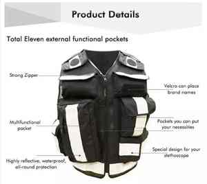 เสื้อกั๊กสะท้อนแสงสีดำแบบมองเห็นได้ชัดเจนสำหรับพยาบาลฉุกเฉิน ช่วยเหลือผู้ป่วย ช่วยชีวิต ฝึกสุนัข และงานทางยุทธวิธี - Product Image 4