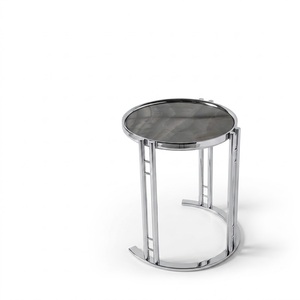 Luxury Modern Round <b>Side</b> <b>Table</b> With Golden Stainless Steel Frame And Tempered Smoked Glass <b>Top</b> For Living Room Decoration - Product Image 6
