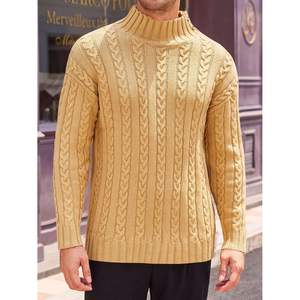 Suéter de punto con cuello alto y diseño de cadena, material personalizado, transpirable, antiarrugas, con botones al frente, cálido para invierno, corte regular, para hombre - Product Image 3