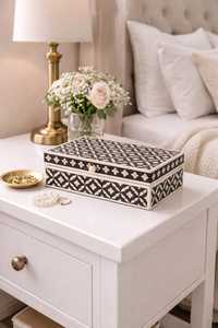 Boîte à bijoux en os incrusté, boîte à bijoux faite à la main, boîte de rangement décorative, organisateur de bijoux de luxe, décoration en os incrusté, artisanat artisanal - Product Image 4