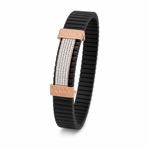 Pulsera de Oro Rosa de 18kt con Dijes Negros, Corte Brillante Redondo Blanco, Barra Central de Varias Filas, Alto Pulido, Regalo de Moda para Hombre - Product Image 3