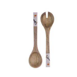 Juego de servidores de ensalada de diseño personalizado con mango de madera natural y estampado en esmalte, cubiertos para servir ensalada a un precio muy bueno. - Product Image 2
