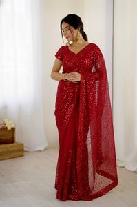 Indian Traditional Ethnic Partywear <b>Saree</b> with Sequins Work for Wedding Occasion and Festive Function for Women Fancy Outfit - Product Image 2