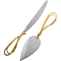 Couteau à découper le gâteau de mariage adorable en acier inoxydable poli brillant avec manche fait main et extrémité spirale, écologique