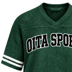 Camiseta Deportiva Verde Bosque de Punto con Cuello en V, Manga Corta, Ribete a Rayas, Personalizable, Transpirable, Holgada, Informal, para Equipo Atlético - Product Image 5