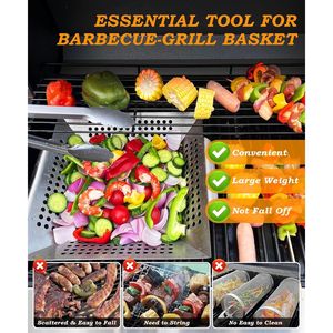 13.4 Inch Stainless Steel Grill Basket for Outdoor Cooking Nonstick Dishwasher Safe Fish Vegetable Grilling Tray Handle <b>BBQ</b> Tool - Product Image 4