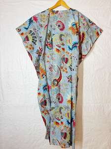 Caftán de Playa de Algodón con Estampado Tropical, Cintura Ajustable, Vestido Maxi Tipo Lounge, Ropa Bohemia para Vacaciones en Resort, Suministro al por Mayor - Product Image 4