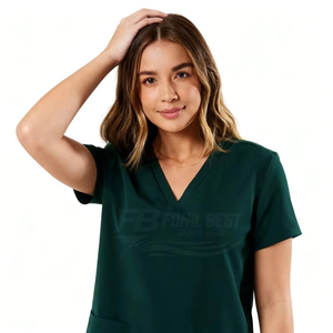 Women V Neck Scrub Tops Short Sleeve With Pockets Pink Cotton Polyester Hospital Uniforms - Product Image 5