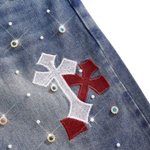 Shorts de Mezclilla Personalizados Estilo Y2K con Pedrería Cruzada para Mujer, Vintage, Patchwork, Holgados, Estilo Harajuku Gótico, Streetwear, Pierna Ancha, Bermudas - Product Image 3