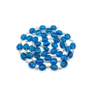 Chaîne de chapelet en apatite ciel lisse, forme ovale, plaquée argent, pour la fabrication de bijoux, vente en gros, apatite en vrac - Product Image 1