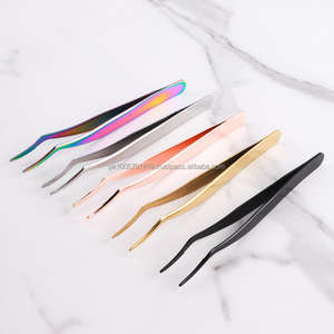 Pinzas de pestañas inclinadas de 5 colores personalizadas Herramientas de extensión de pestañas de acero inoxidable con puntas puntiagudas para pestañas - Product Image 6