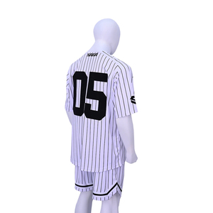 <b>White</b> Black Pinstripe Baseball Jersey Set <b>Button</b> Front Sports Uniform Short Sleeve Shirt and Shorts Custom Teamwear - Product Image 4