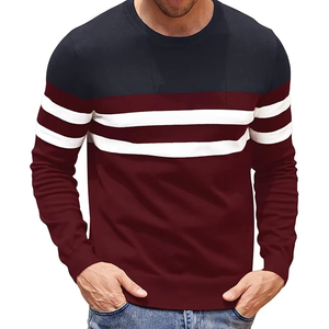 Pull en tricot à col rond pour homme, rayé, coupe classique, décontracté, pour l'automne, bordeaux, marine, blanc, manches longues - Product Image 1