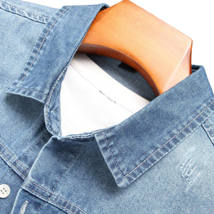 Chemise en jean décontractée pour homme à manches longues, en coton, délavée aux enzymes, coupe classique, avec poches à rabat sur la poitrine, anti-rétrécissement, séchage rapide - Product Image 3