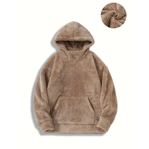 Custom Mens <b>Sherpa</b> Fleece Anti-Pilling 370g Hoodie Warm Teddy Pullover Quarter Zip Oversized Plush Winter Casual Sweatshirt - Product Image 1