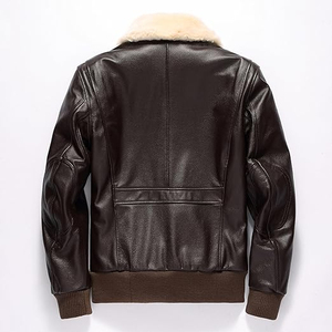Blouson aviateur en cuir noir pour homme, col en fausse fourrure, multi-poches, veste de motard d'hiver, vêtement d'extérieur vintage tendance, unisexe - Product Image 5