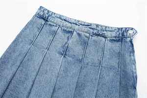 Jupe plissée en cuir véritable pour femme – Jupe plissée taille haute, couleur unie, respirante, grande taille - Product Image 4