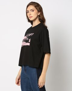 Custom Logo <b>Women</b> Oversized Graphic T <b>Shirt</b> Short Sleeve Crew Neck Casual <b>Black</b> Printed Tee Manufacturer - Product Image 2