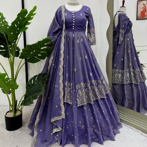 Beau costume de créateur de la même couleur tissu chinon lourd fil intérieur Sequin Work Sharara pour femme-tenue de fête de style moderne - Product Image 1