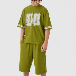 <b>Men's</b> Oversized Geometric Color Blocked Short Sleeve <b>Zip</b>-<b>Up</b> Shirt Set Street Style Quick Dry Woven Polyester Shorts - Product Image 4