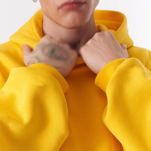 Sweat-shirt à capuche en molleton jaune surdimensionné pour homme, couleur unie, décontracté, en coton, coupe classique, pour l'automne - Product Image 6