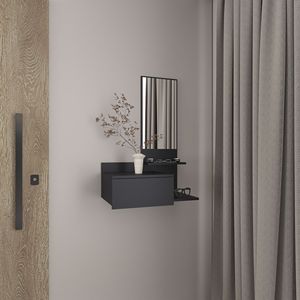 Vienna 23.6\" Wide 3-Tier Floating Mirror <b>Console</b> <b>Table</b> with Full Extension Drawer <b>Black</b>-Premium Product - Product Image 1