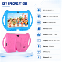 Tablet Edukasi Anak OEM 7 Inci Android 12 SC7731E Quad Core 4GB 32GB 3000mAh WiFi