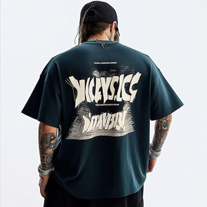 T-shirt noir surdimensionné pour homme Panther avec impression de lettres au dos, style streetwear, manches courtes, col rond, jersey de coton - Product Image 3