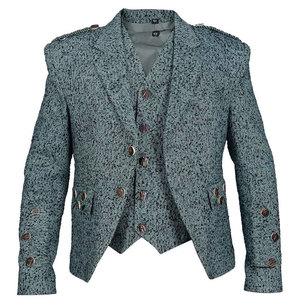 Ventoria Enterprises Scottish Men's Black Argyle Wool Winter Jacket and <b>Vest</b> Traditional Outfit with Front Logo - Product Image 1