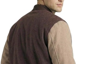 Men's <b>Brown</b> <b>Tan</b> Varsity Jacket Letter B Embroidery Front Casual Autumn Style Regular Fit Turn-down Collar Cotton Shell - Product Image 6