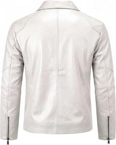 เสื้อแจ็คเก็ตหนัง PU ทรงสลิมฟิตสำหรับผู้ชาย ปกคอพับ ปิดด้วยซิป สีดำล้วน ความยาวปกติ เหมาะสำหรับใส่ในฤดูใบไม้ร่วง - Product Image 4