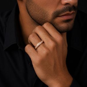 Anillo de Eternidad para Hombre en Oro Rosa de 18 Quilates con Micro Pavé de Circonita Cúbica, Delgado, Pulido, Apilable, para Bodas, Fiestas, Uso Diario, Regalo, Joyería - Product Image 5