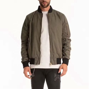 olive-green cotton bomber <b>jacket</b> features a classic black ribbed collar and a convenient utility <b>zipper</b> <b>pocket</b> on the left - Product Image 1