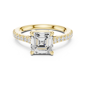 แหวนเพชรทรง Asscher แบบฝังหนามเตย ได้รับการรับรองจาก GRA เพชรเพาะเลี้ยงในห้องปฏิบัติการ ตัวเรือนทองคำแท้ 14K สีเหลืองทอง ราคาสมเหตุสมผล - Product Image 1