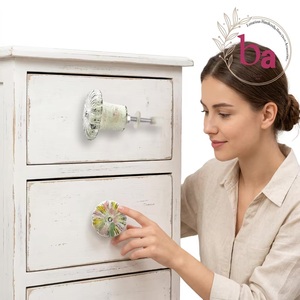 Ba Ceramic <b>Rustic</b> Flower Knob Cabinet Handle Kitchen Drawer Pull Novelty Shape Easy Installation - Product Image 4
