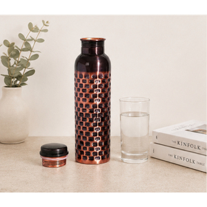 <b>Copper</b> Water <b>Bottle</b> 1000ml with Brick Antique Dotted Design Leak-Proof Handcrafted Ayurvedic <b>Drinking</b> Vessel for Gym Yoga - Product Image 6