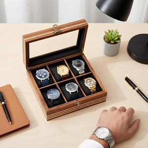 Vintage Wooden Watch Display <b>Box</b> with 12 Slots Rosewood <b>Storage</b> Case Latch Velvet Lining Jewelry Watch Display Case - Product Image 1