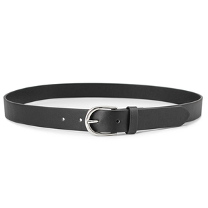 Ceinture décontractée en cuir véritable PRIMEFIELD ENTERPRISES, ceinture pour homme en cuir de vache noir uni, boucle à ardillon argentée rectangulaire, ceinture robuste - Product Image 3