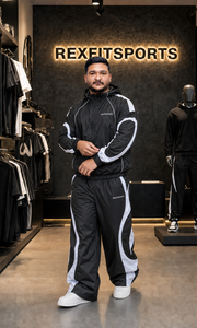 REXFIT SPORTS 2026 Ensemble de survêtement personnalisé en nylon pour homme, veste coupe-vent et pantalon noir et blanc, vêtements de sport, streetwear, vente en gros - Product Image 3