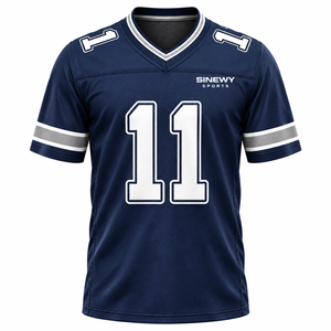 เสื้อฟุตบอลอเมริกันสีน้ำเงินกรมท่าสำหรับผู้ชาย ยี่ห้อ SINEWY SPORTS หมายเลข 11 คอวี แขนสั้น ผ้าตาข่ายระบายความชื้น - Product Image 1