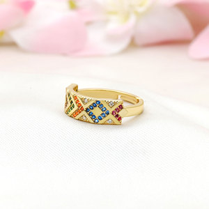 Bague ajustable en argent sterling plaqué or avec micro-pavé de zirconias multicolores, bijoux pour femme, cadeau de fiançailles - Product Image 5